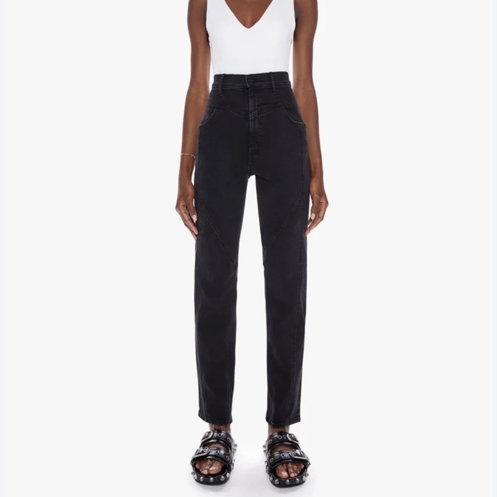 MOTHER Jeans Womens 31 Black High Waisted Pointy Study Nerdy Tapered Stretch USA